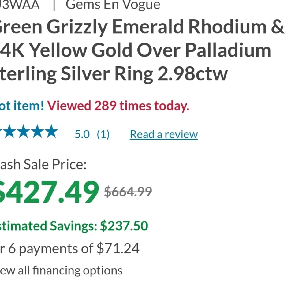 Gems en Vogue Grizzly Emerald & Zircon Palladium Sterling Silver 18k Ring Sz 8! - Picture 10 of 10